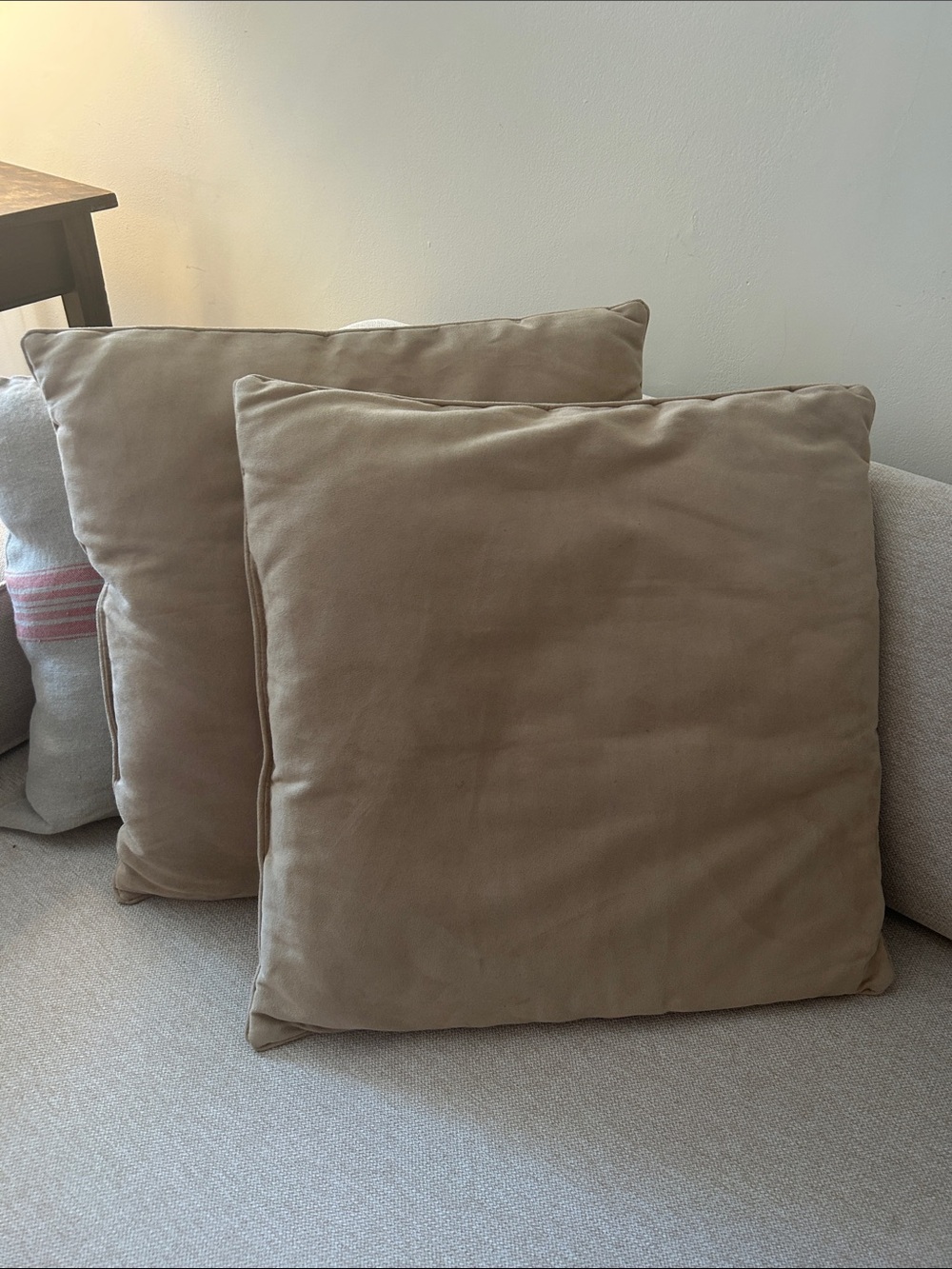 Beige Suede Decorative Throw Pillows - Set of 2
